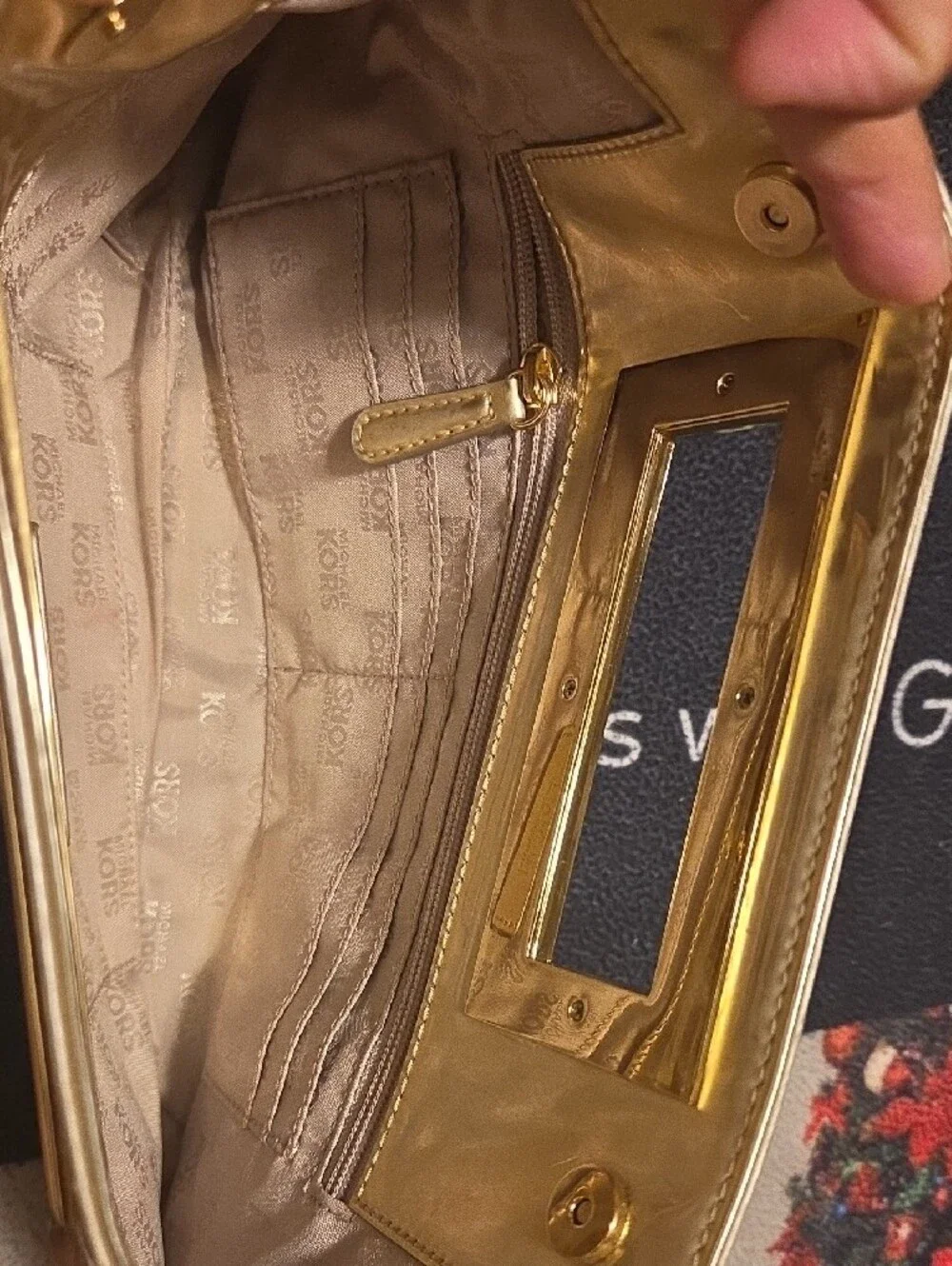 Michael Kors Gold Metallic Embossed Clutch